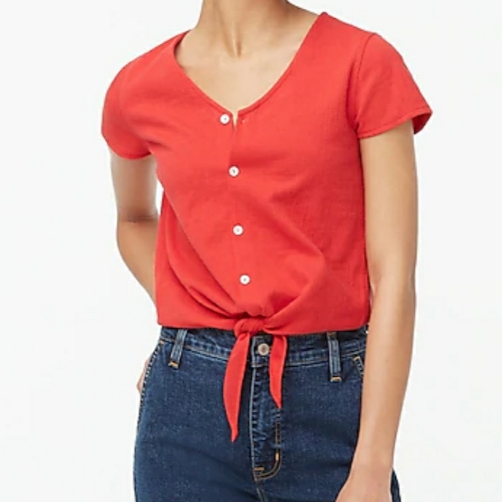 large J.Crew Women's Red Button-Down Tie-Front Top